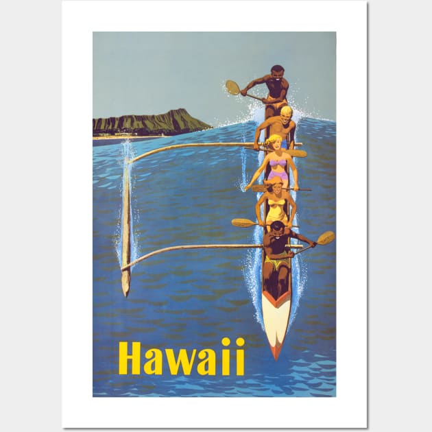 Hawaii Outrigger Canoe Diamond Head Waikiki Beach Wall Art by rocketshipretro